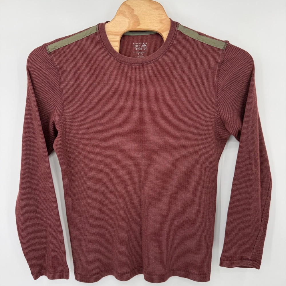 Mountain Hardwear Thermal Shirt Mens Large Burgundy Waffle Knit OM0079 Hiking